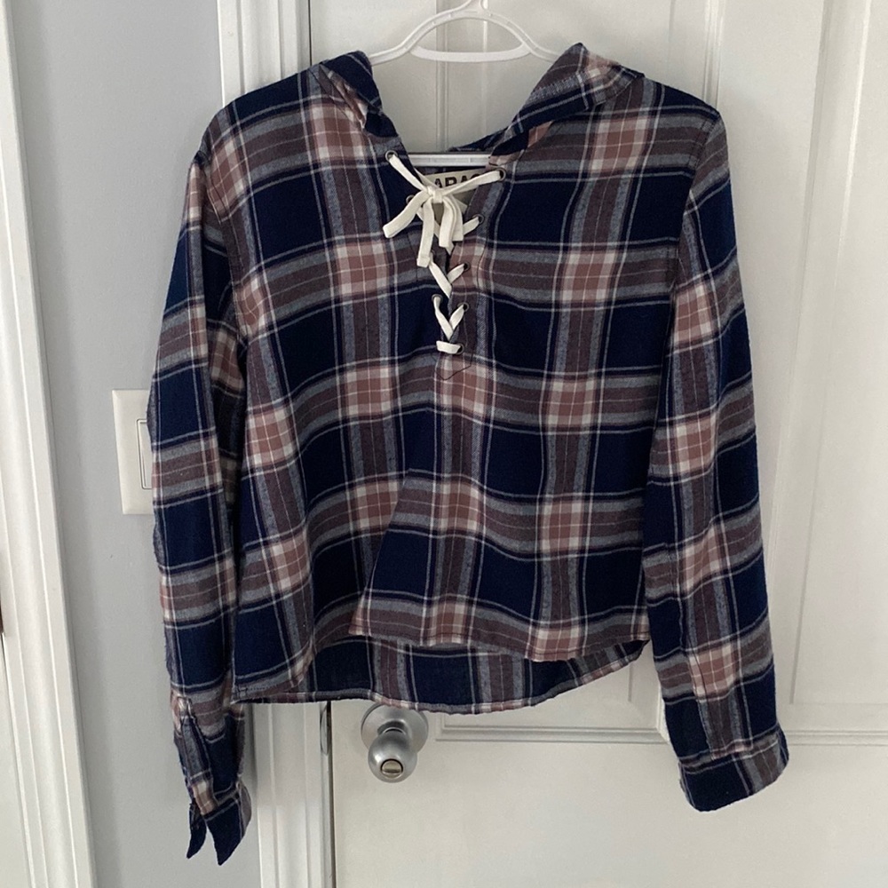 Flannel Crop Top with Hood